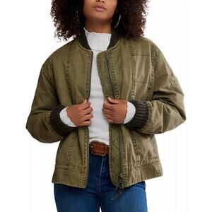 Free People Women Olive Green Jax Washed Casual Utility Bomber Jacket Size M